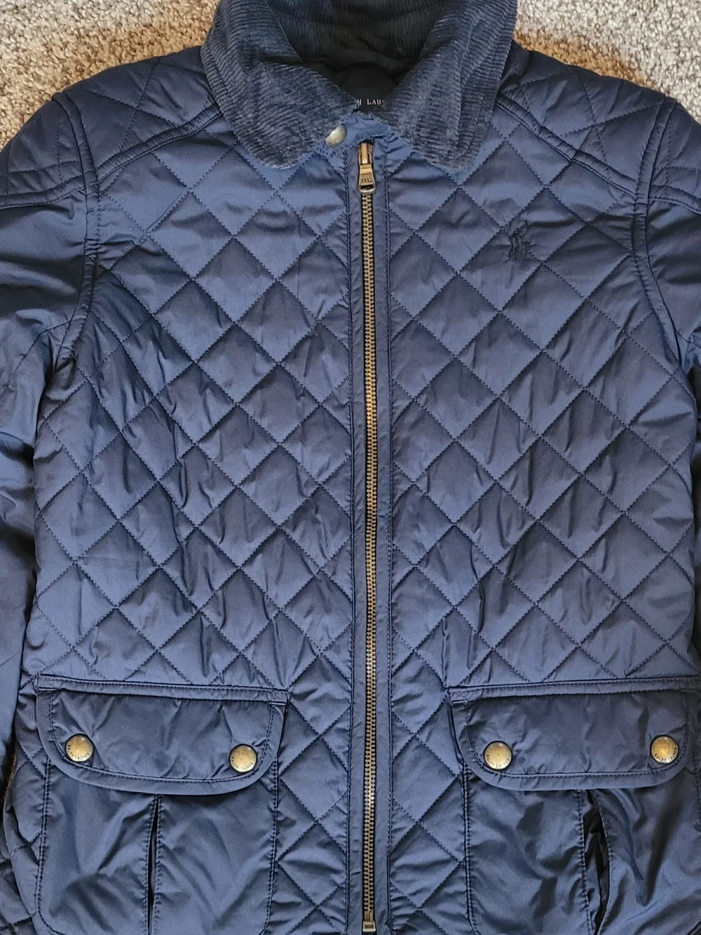 Polo Ralph Lauren Girls M 8-10 Navy Blue Quilted Peplum Barn Jacket